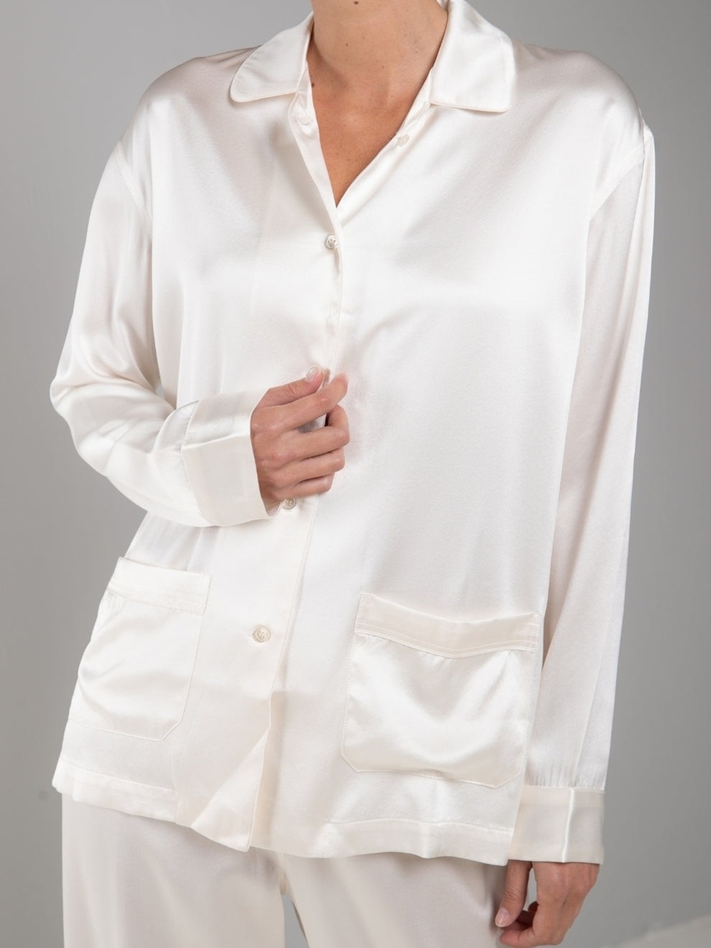Victoria's Secret Cream Button-Down Satin Shirt